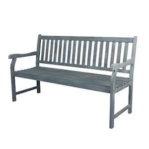 Laurel 59.1 in. Wood 3-Seat Slat-Back 600 lbs. Support Acacia Outdoor Garden Patio Bench, Gray