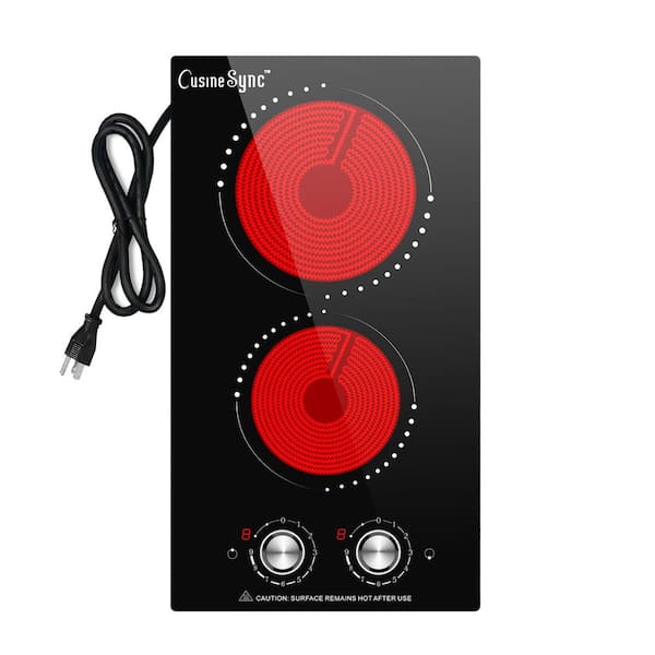 12 in. 2-Elements Smooth Top Electric Cooktop in Black with Plug-in Design