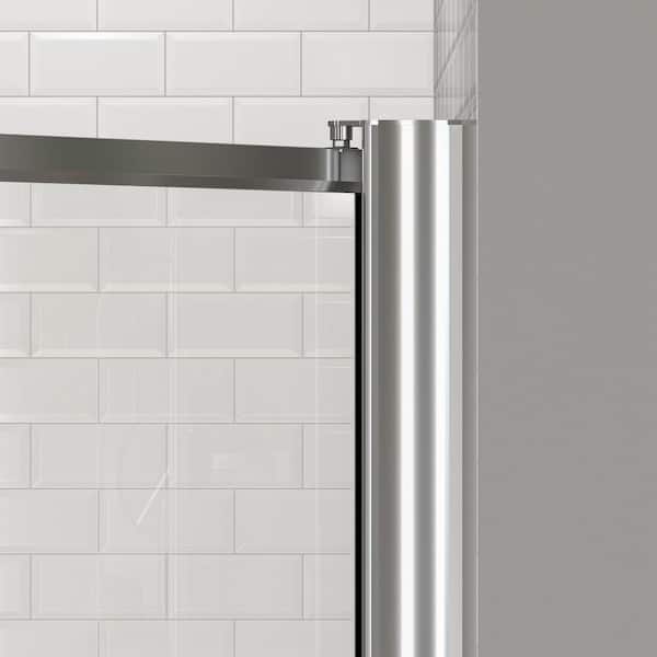 Model 6100 34-1/8 in. to 36-1/8 in. x 63 in. Framed Pivot Shower Door in Bright Clear with Rain Glass