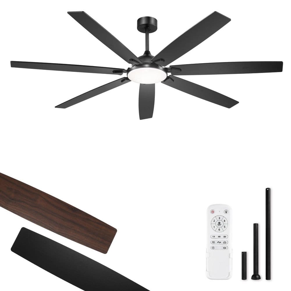 HINNIXY 72 in. Indoor/Outdoor Black Ceiling Fans with LED Light