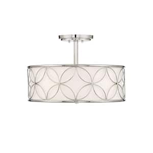 Reid 20 in. W x 13.50 in. H 4-Light Polished Nickel Semi-Flush Mount with White Linen Fabric Shade