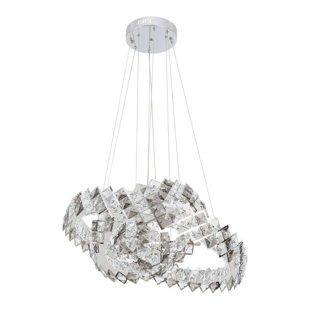 3-Light Silver Modern 3-Ring Integrated LED Pendant Light with Clear Crystal Shade and Remote price history on PriceWatchPro