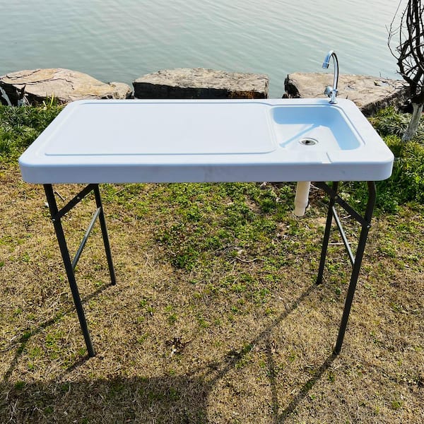 Off White Folding Fish Table with Flexible Faucet