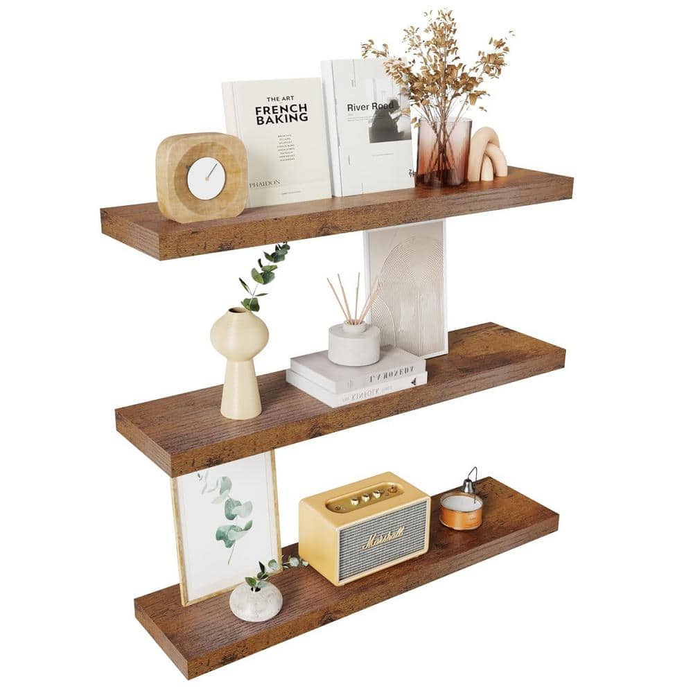 35.4 in. W x 9.3 in. D Rustic Wood Decorative Wall Shelf (Set of 3)