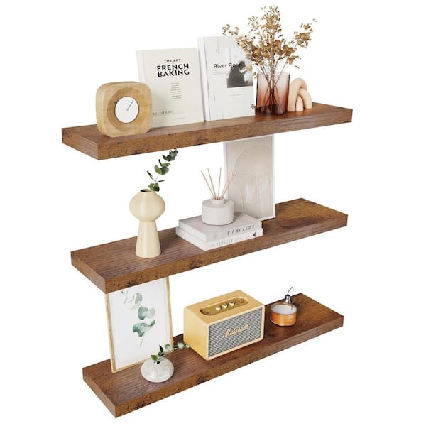 35.4 in. W x 9.3 in. D Rustic Wood Decorative Wall Shelf (Set of 3)