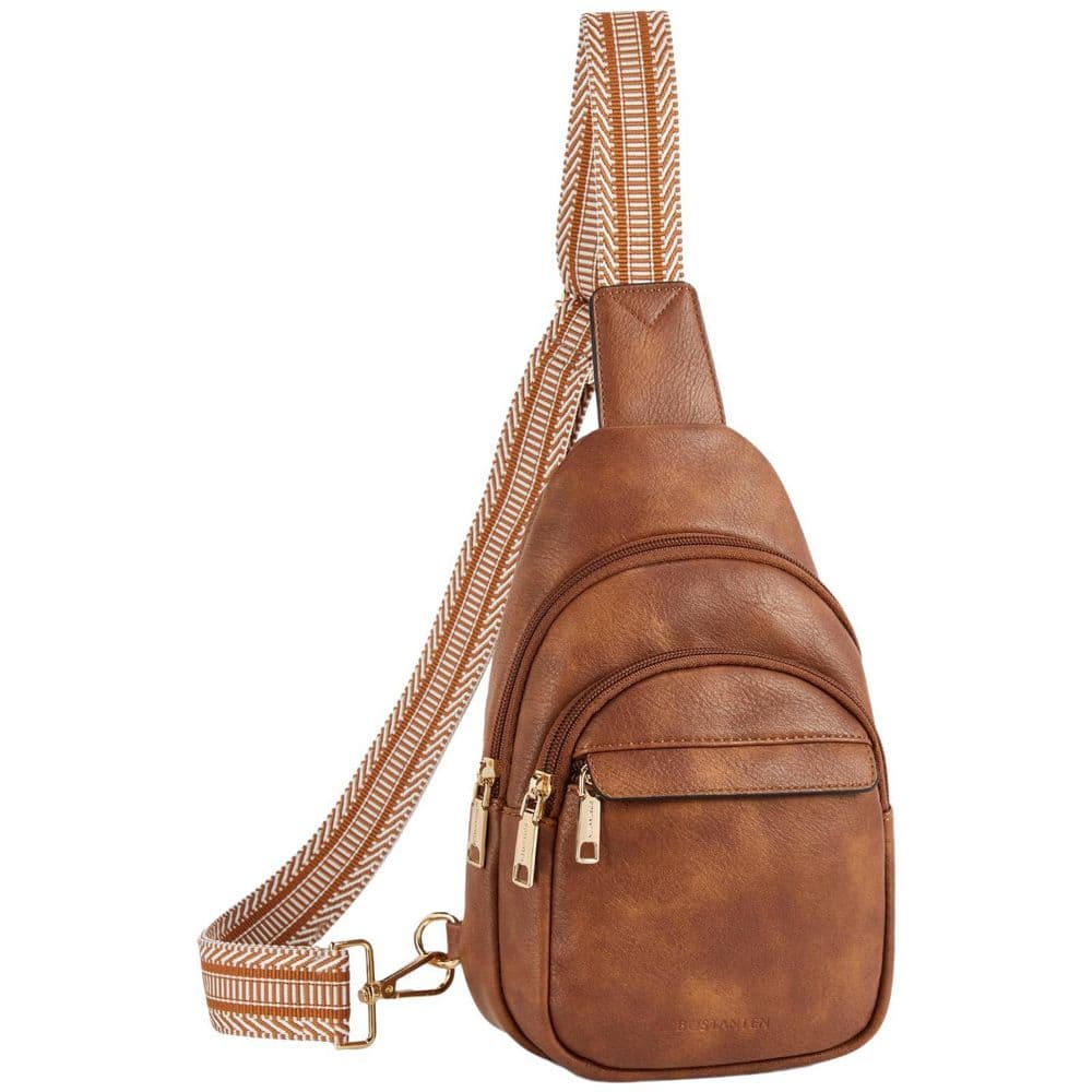 Numhew Brown 10.24 in. PU Leather Small Sling Bag for Women