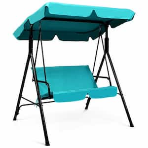 2-Person Metal Weather Resistant Canopy Patio Swing in Blue for Porch Garden Backyard Lawn