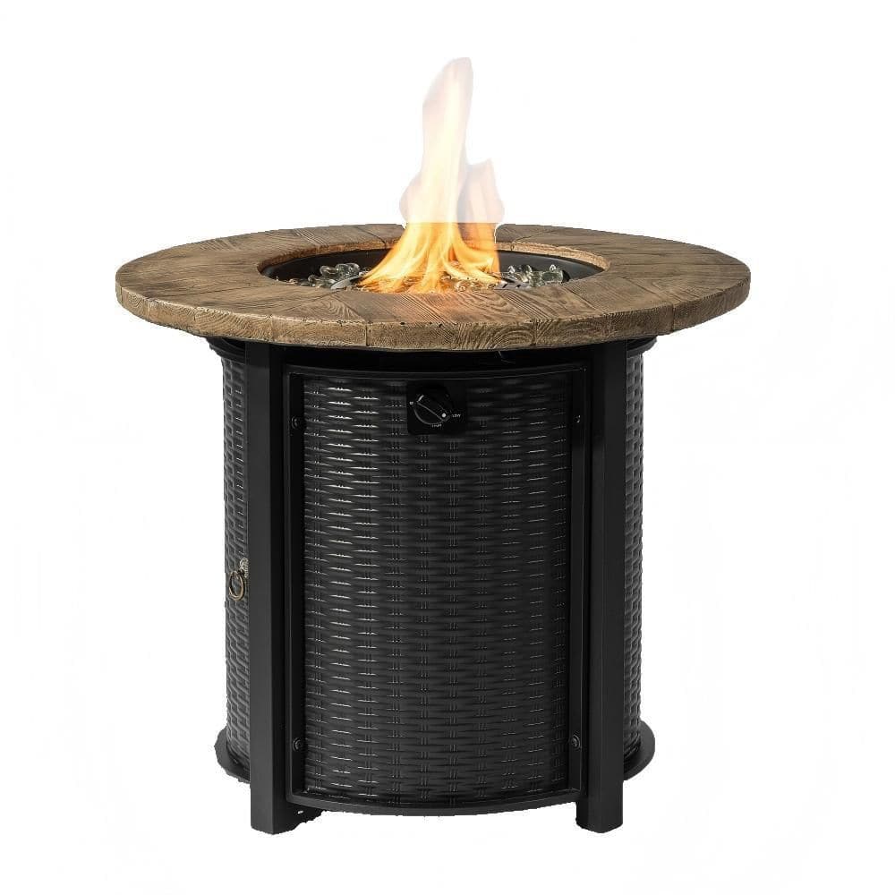 30 in. 50000 BTU Kerosene Propane Fire Pit Table, Round Outdoor Patio/Deck/Backyard Heater with Wood Grain Finish Black price history on PriceWatchPro
