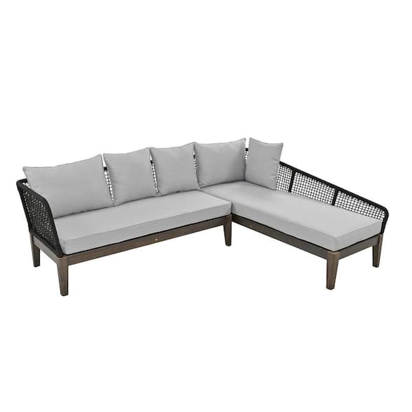 Sudzendf 5-Person Outdoor Seating Group Rope Waved Patio Sofa Set with Gray Cushions