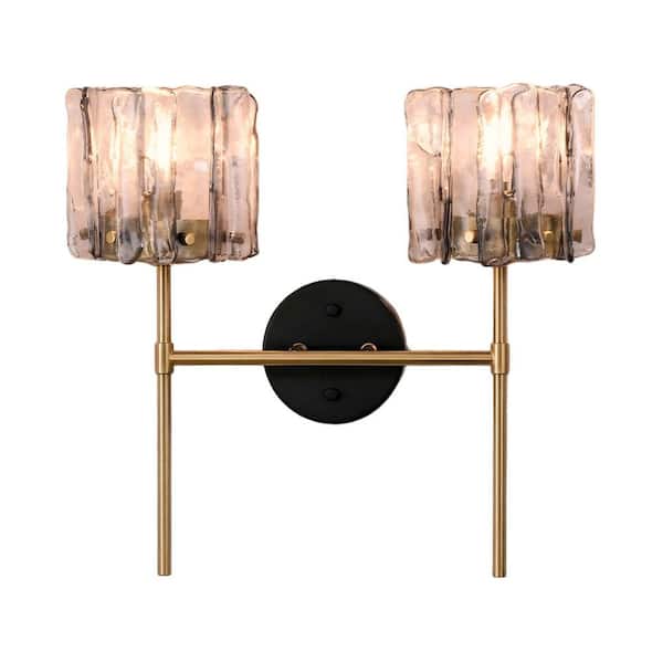 16.73 in. 2 Light Gray Hardwired Wall Sconce Indoor Light Luxury Glass Wall Lamp Crystal Vanity Light (2 Pieces)