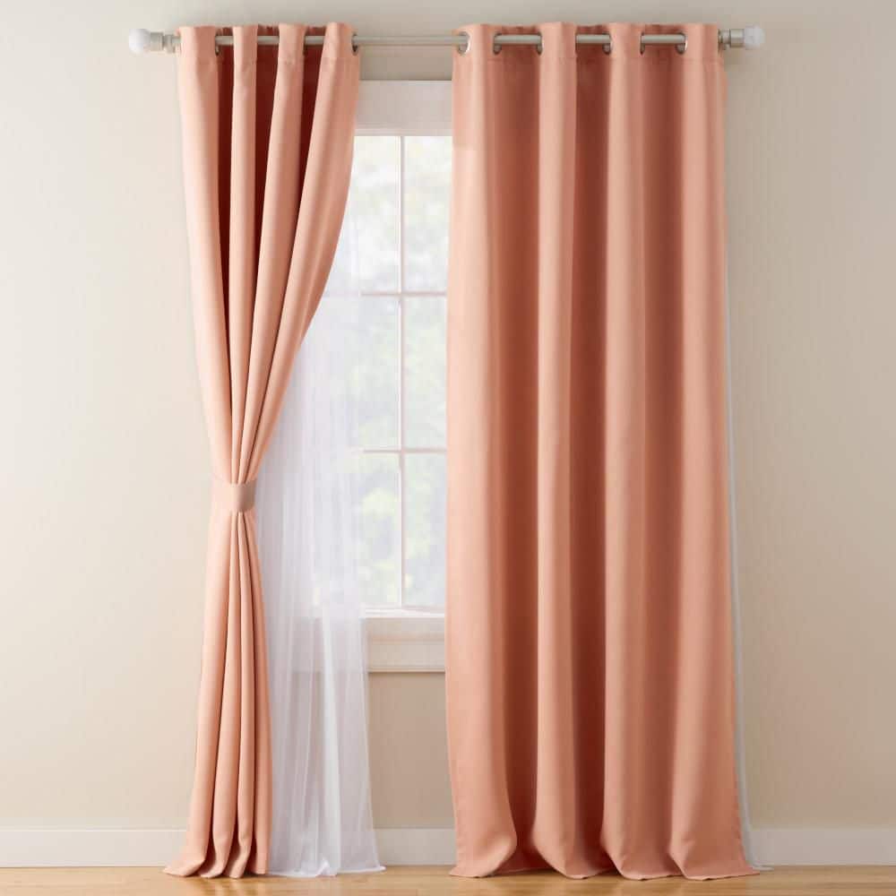 Oslo Double Layer Room Darkening and Sheer Clay Sateen 52 in. x 108 in. Grommet Top Indoor Curtain Panel Set (Set of 2) price history on PriceWatchPro
