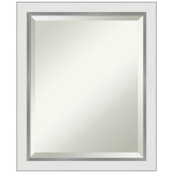 Amanti Art Eva 19 in. x 23 in. Modern Rectangle Framed White Silver Narrow Wall Mirror