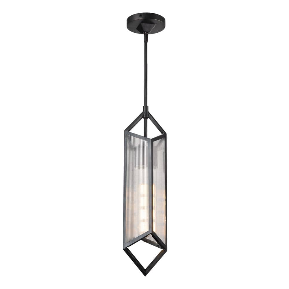 Cairo 19 in. 1 Light 60-Watt Ribbed Glass/Urban Bronze Pendant Light