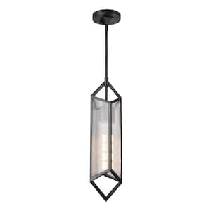 Cairo 19 in. 1 Light 60-Watt Ribbed Glass/Urban Bronze Pendant Light