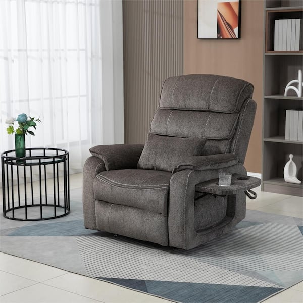 aisword Dual OKIN Motor Chenille Recliner Chair with Massage Heating Wireless Charging and Cup Holder Grey AD547S 0043 The Home Depot