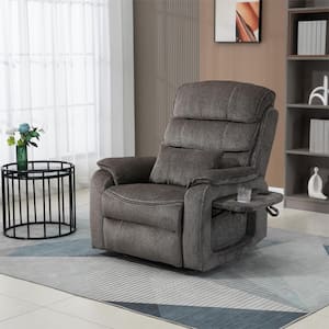 Dual OKIN Motor Chenille Recliner Chair with Massage, Heating, Wireless Charging and Cup Holder - Grey