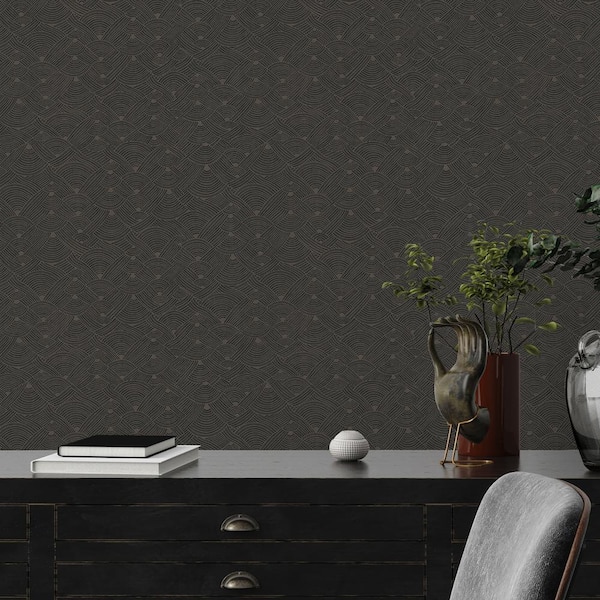 Fusion Collection Geometric Swirl Motif Brown/Black Matte Finish Non-pasted Vinyl on Non-woven Wallpaper Sample