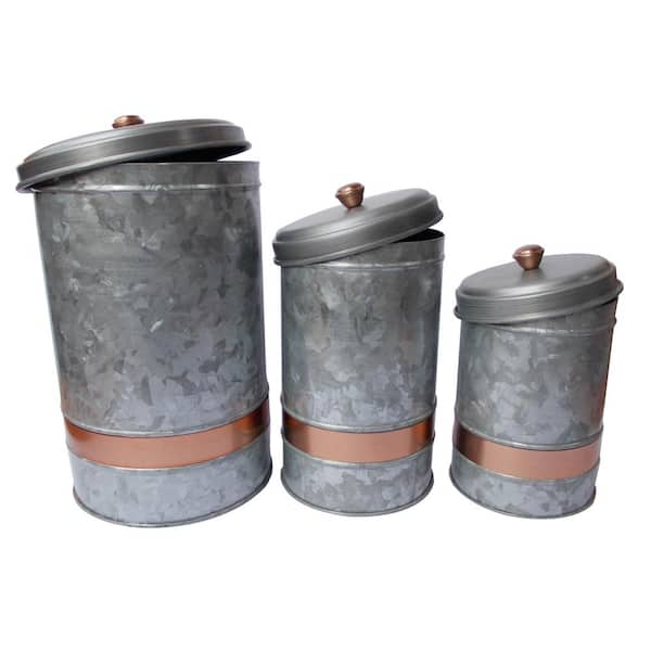 Kitchen Canisters - Galvanized Metal and Glass Canisters, Set of 3 - Mocome  Decor