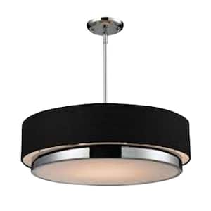 Jade 3-Light Chrome Shaded Pendant Light with Black Fabric Shade with No Bulb Included