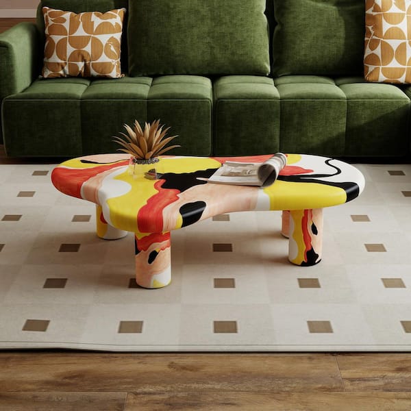 47.2 in. Colorful Irregular Cloud Shaped Coffee Table with 3 Bases