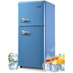 17.5 in. 3.5 cu. ft. Compact Mini Refrigerator in Blue with 2 Doors and 7 Level Thermostat Removable Shelves