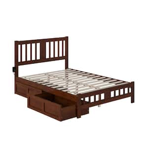 Tahoe Walnut Full Solid Wood Storage Platform Bed with Footboard and 2 Drawers