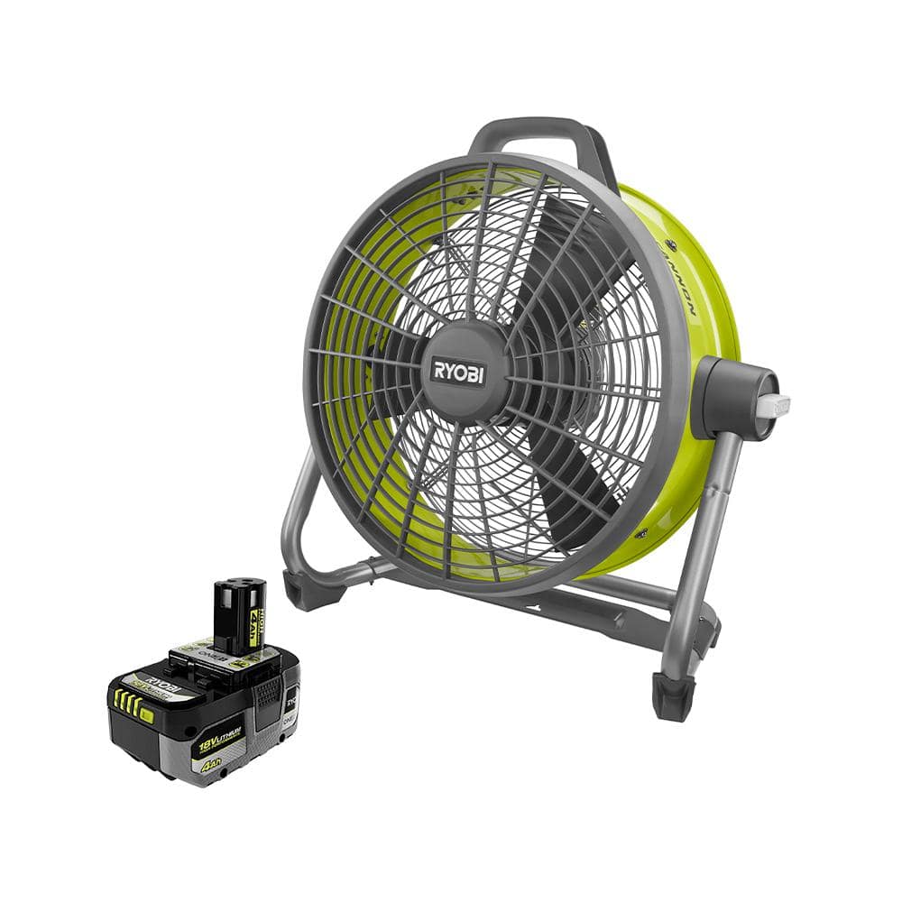 RYOBI ONE+ 18V Cordless Hybrid 18 in. Air Cannon Drum Fan with (2) 4.0 ...