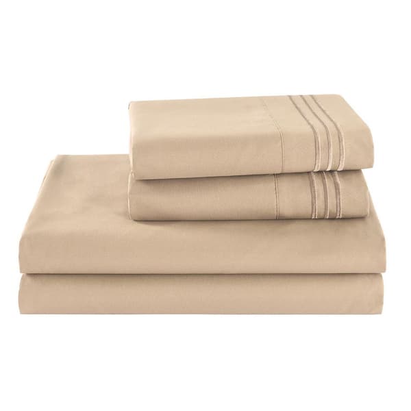 S4PCS 3-Pieces Embroidery Beige Polyester Twin Size Cooling Bed Sheets Set
