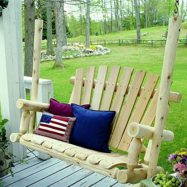 Lakeland Mills 4 Ft Rustic Cedar Wood Log Outdoor Porch Swing Furniture Natural Cf1123 - Wooden Log Patio Furniture