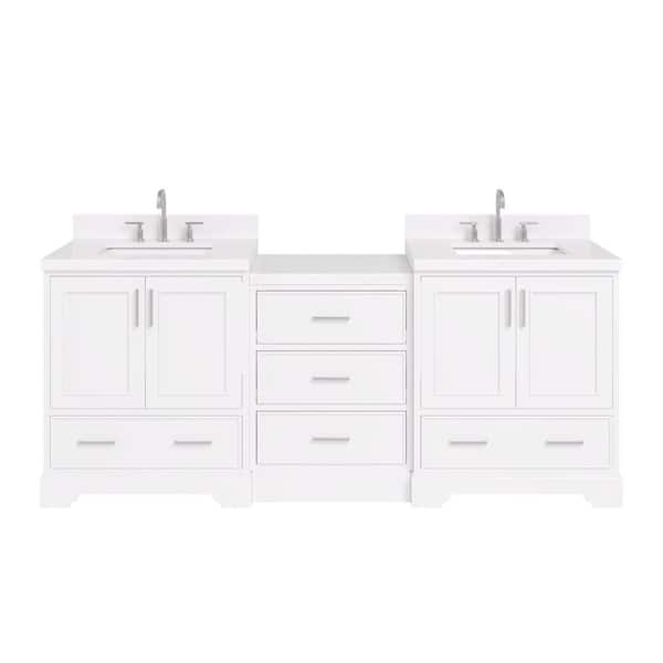 Stafford 85 in. W x 22 in. D x 36 in. H Double Sink Bath Vanity in White with Carrara White Quartz Top