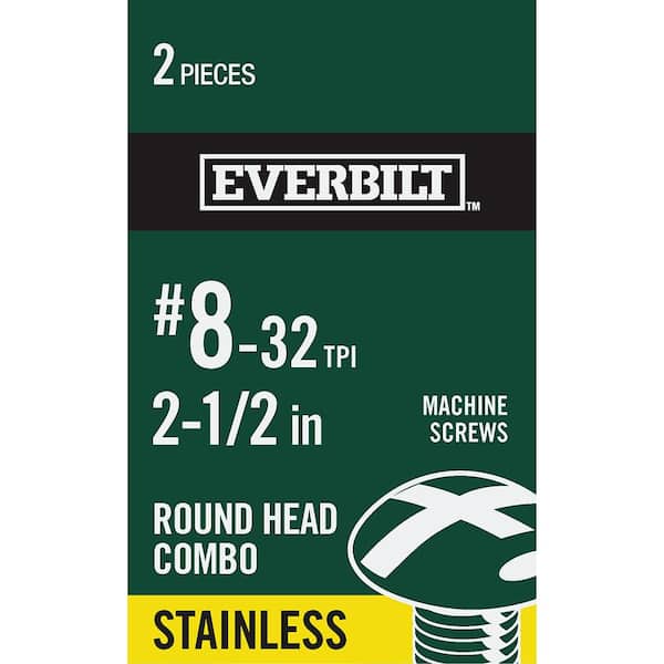 Everbilt #8-32 x 2-1/2 in. Stainless Steel Combo Round Head Machine Screw (2-Pack)