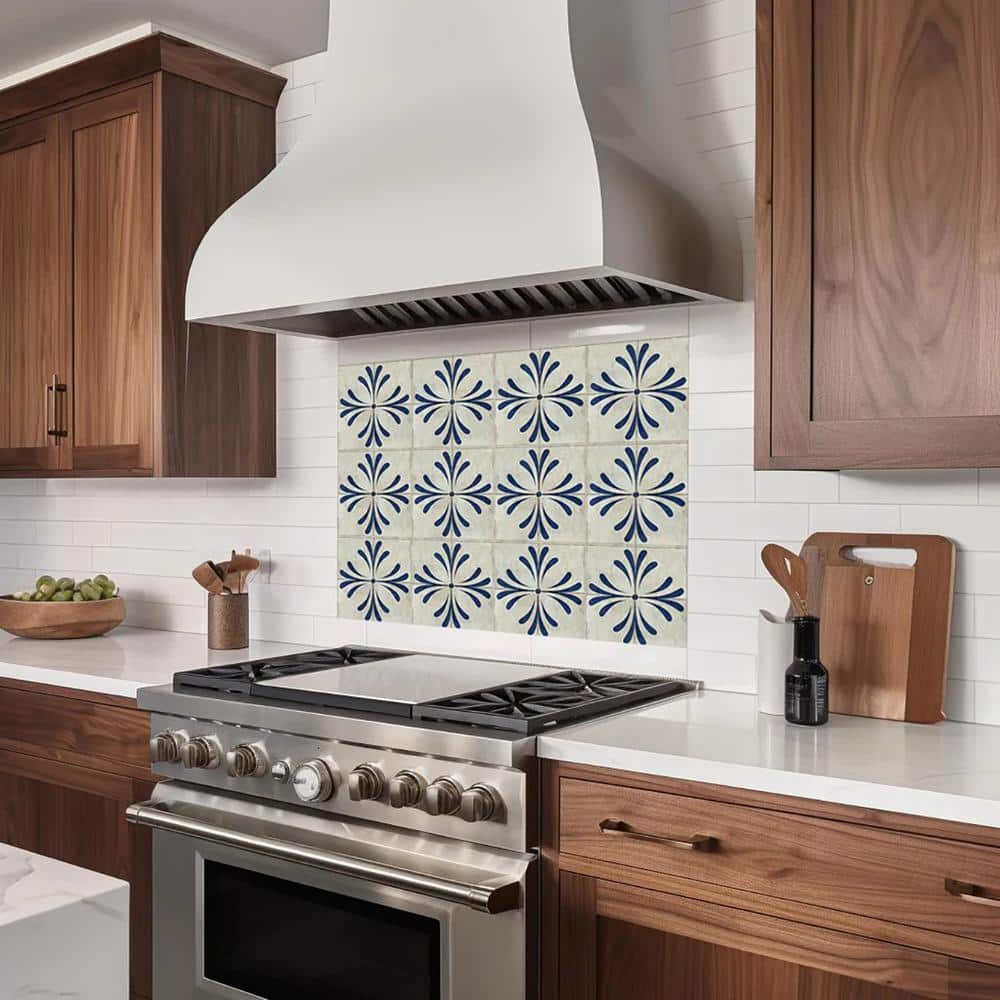 Midnight Blue and Cream Vinyl Peel and Stick Mosaic Tile Set