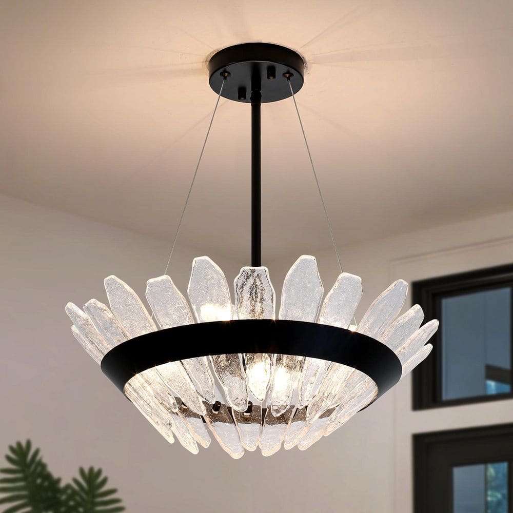 4-Light 17.7 in. Black Modern Round Chandelier With Irregular Glass Shape for Dining Room Kitchen price history on PriceWatchPro