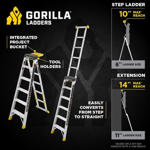 14 ft. Reach Aluminum 2-in-1 Extension Multi-Position Ladder with Project Bucket, 300 lbs. Capacity, Type 1A Duty Rating