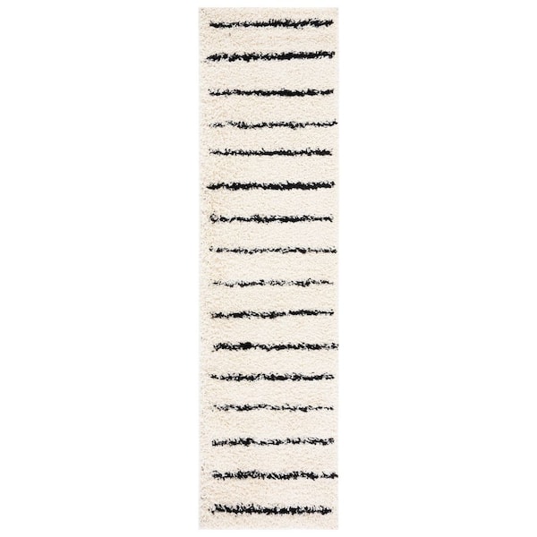 Venus Shag 2 ft. x 8 ft. Ivory/Black Striped Runner Rug