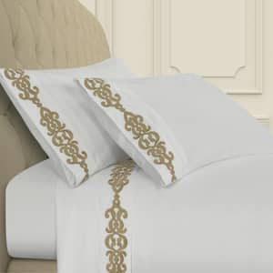 Isabel 4-Pieces Gold Cotton California King Sheet Set