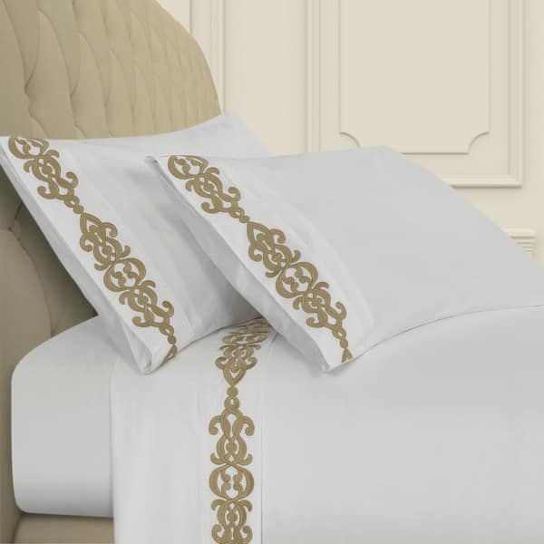 Unbranded Isabel 4-Pieces Gold Cotton California King Sheet Set