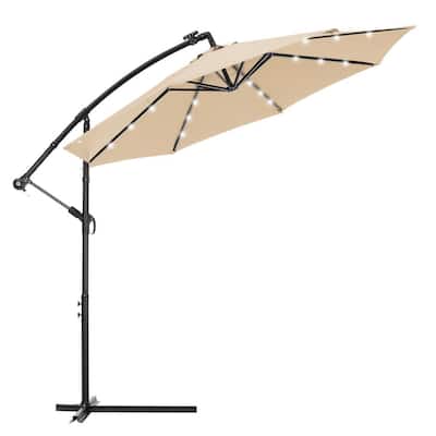 9.5 ft. Steel Round Offset Cantilever Patio Umbrella with LED Lights in Beige