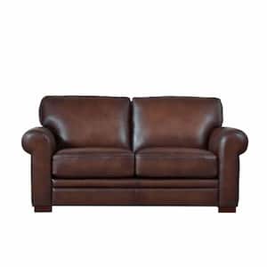 Brookfield 70 in. Caramel Brown Solid Leather 2-Seater Loveseat with Removable Cushion