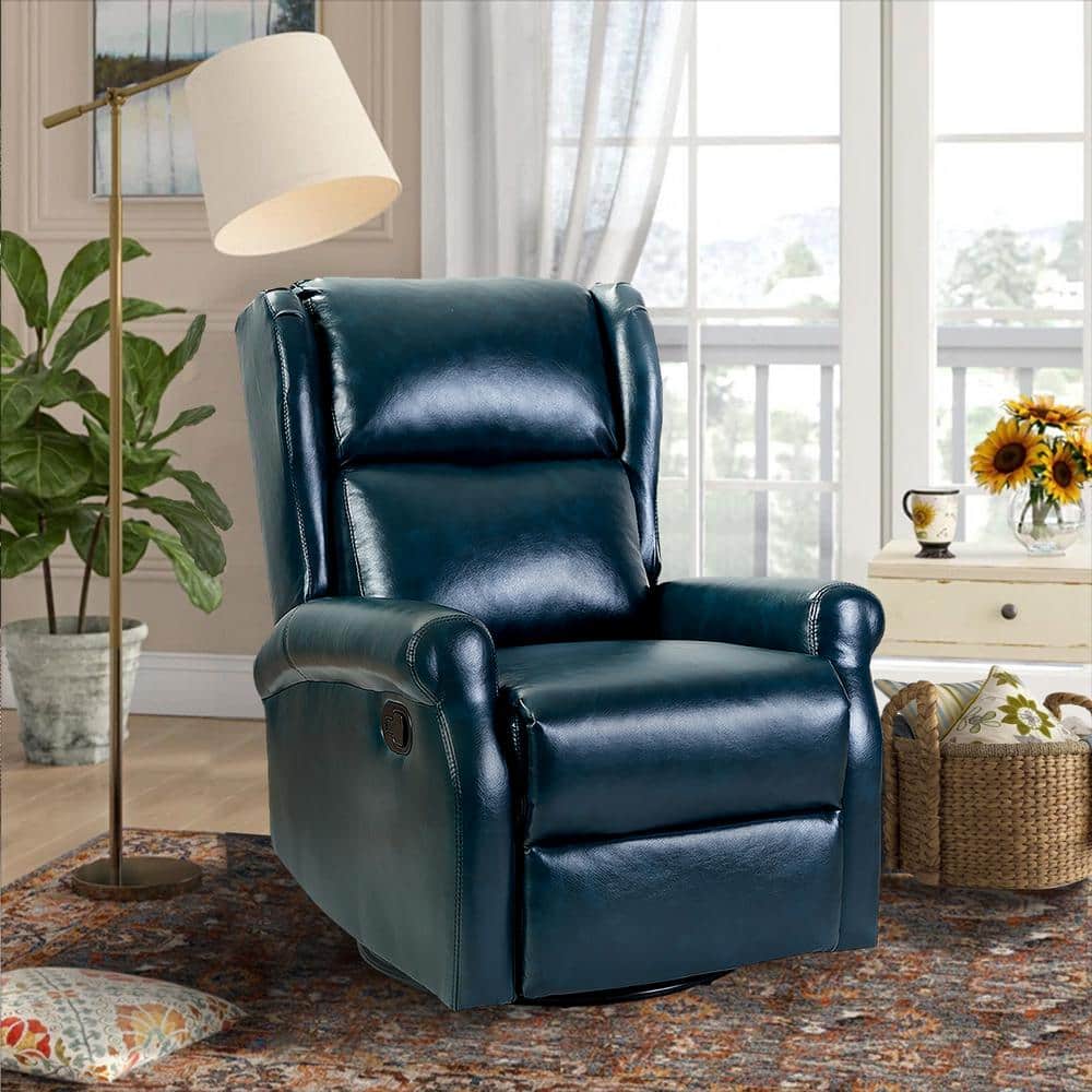JAYDEN CREATION Chiang Turquoise Contemporary Wingback Faux Leather Manual  Swivel Recliner Rocking Nursery Chair with Metal Base HRCHD0241-TURQUOISE -  