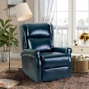 Chiang Turquoise Contemporary Wingback Faux Leather Manual Swivel Recliner Rocking Nursery Chair with Metal Base