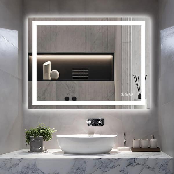 30 in. W x 40 in. H Frameless Rectangular Anti-Fog LED Adjustable Front And Backlit Bathroom Vanity Mirror Wall Mirror