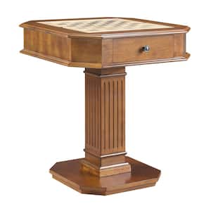 Galini 28 in. Walnut Square Wood Game Table with 2-Drawers and Pedestal Base