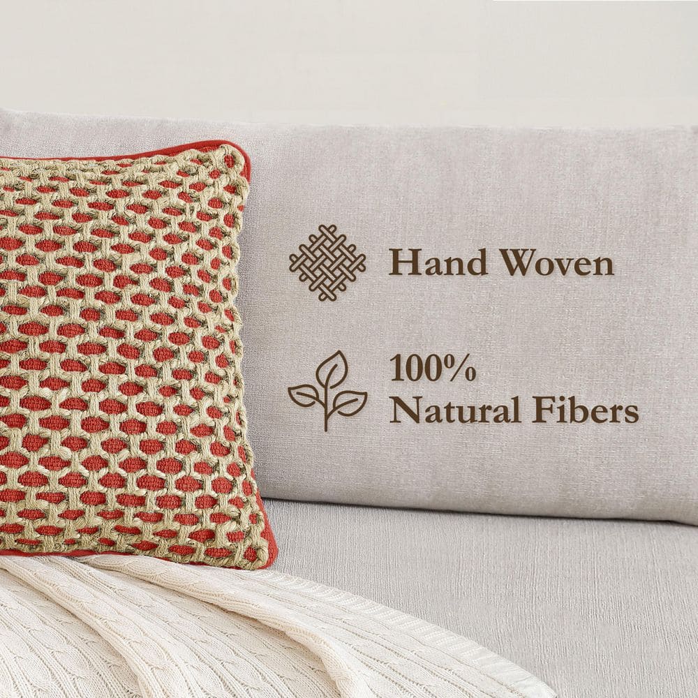 Rustic Red and Beige Woven Cotton Jute Throw Pillow Set