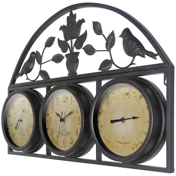 outdoor garden clock and thermometer