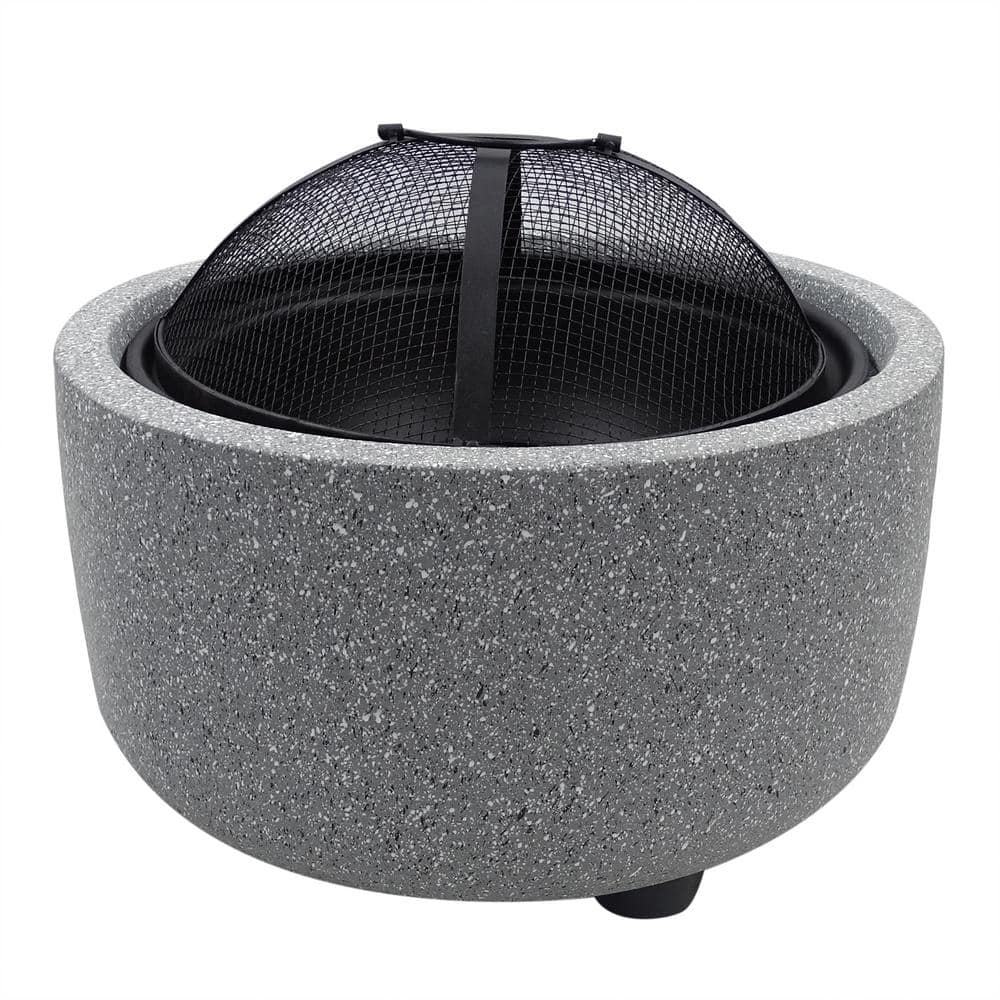 Contemporary Gray St1-Firepit with Lid and Wood Poker