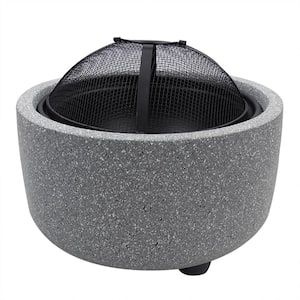 Contemporary Gray St1-Firepit with Lid and Wood Poker