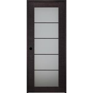 Avanti 5-Lite 32 in. x 96 in. Left-Hand Frosted Glass Solid Composite Black Apricot Wood Single Prehung Interior Door