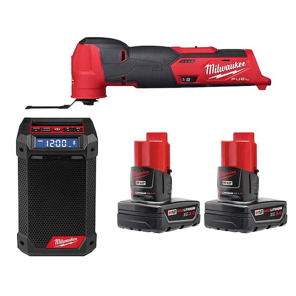 Milwaukee M12 FUEL 12V Lithium-Ion Cordless Oscillating Multi-Tool and Jobsite Radio with Two 3.0 Ah Batteries