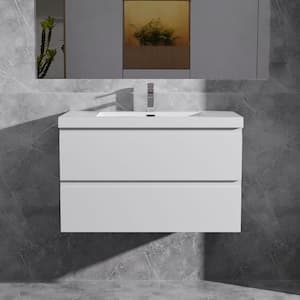 Alice 30 in. W x 20 in. D x 22 in. H Single Floating Bathroom Vanity in Gloss White with Solid Surface Sink Top in White